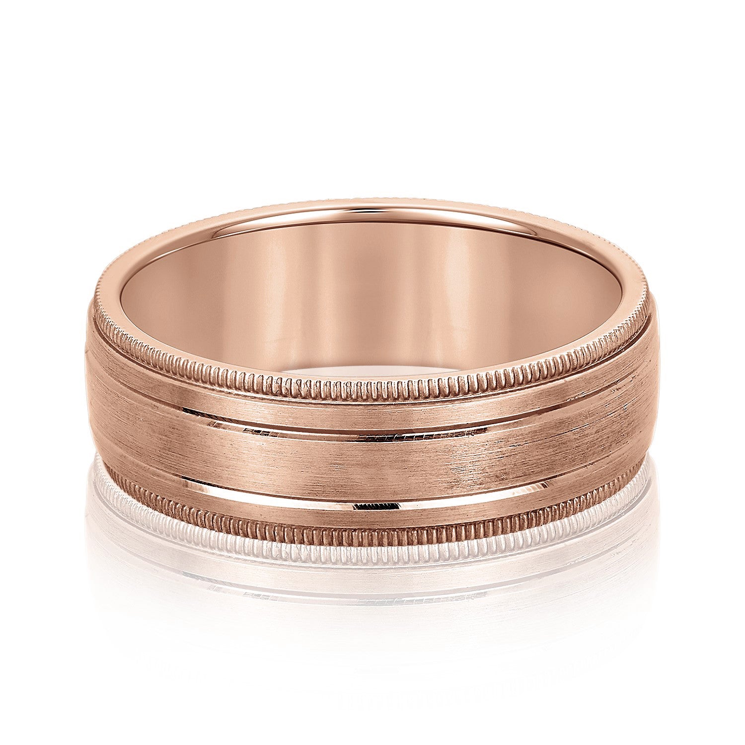 Fancy Brushed Men's Wedding Band with Double Line and Milgrain Edges-VIRABYANI